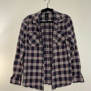 RVCA Plaid Flannel Shirt – Oversized Grunge Fit, Navy/Red/White, Size L